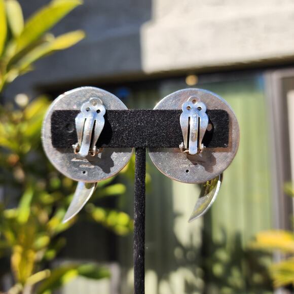 Vtg Susan Cummings Earrings Hammered Sterling Silver Dreamcatcher Feather Clips - Picture 5 of 13